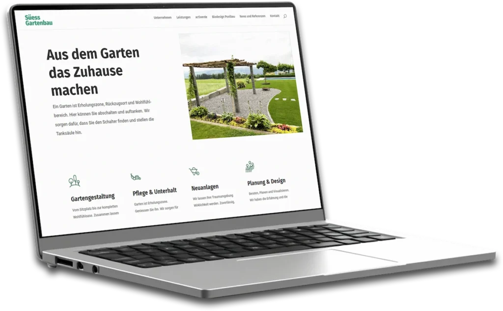 Laptop mit Seite der Website Süess Gartenbau
